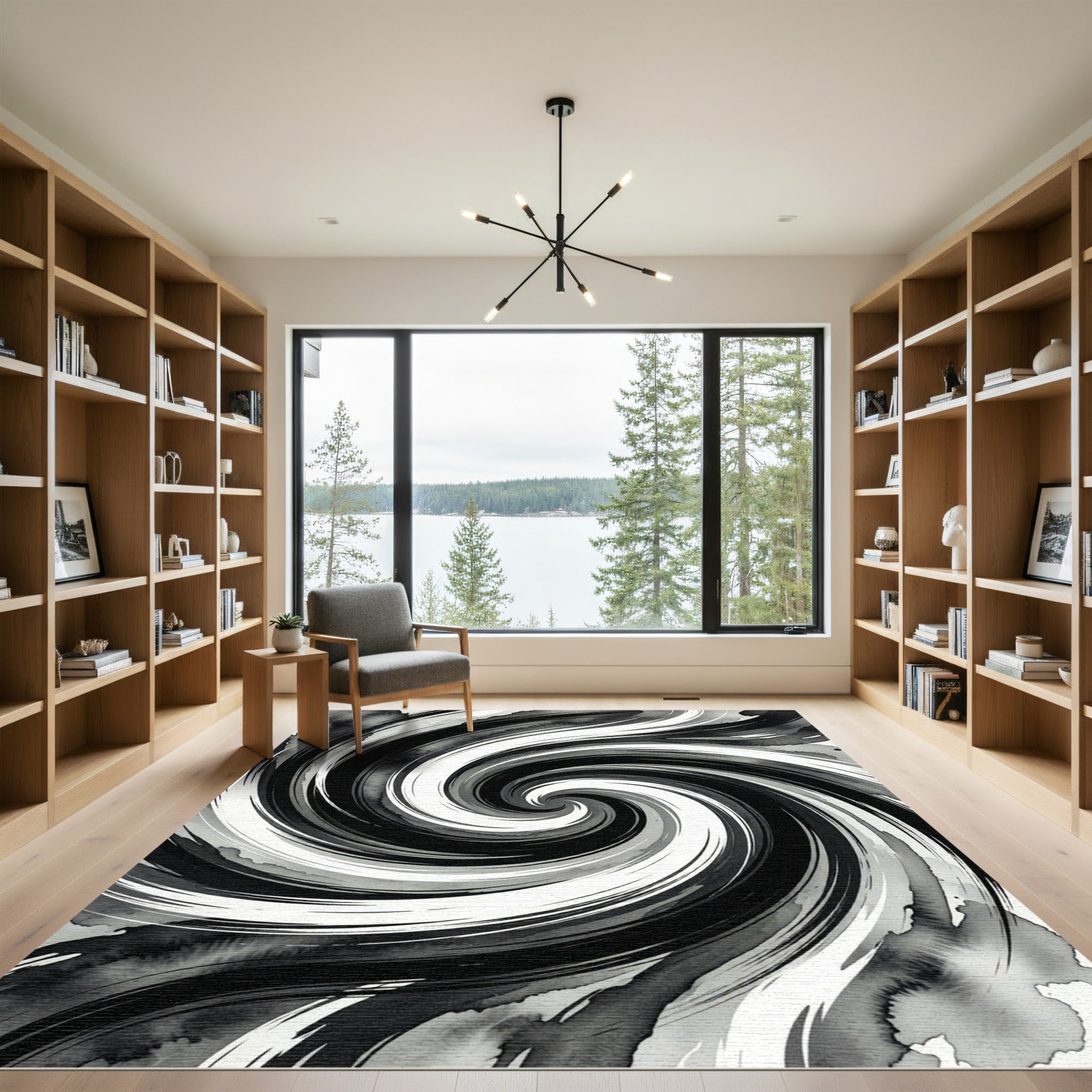 Monochromatic Ink Swirl Abstract Rug
