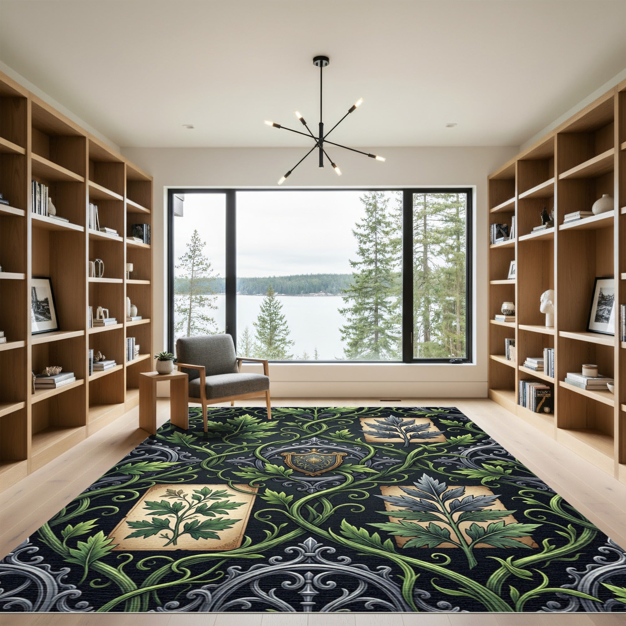 Gothic Emerald Leaf Shield Wallpaper Rug