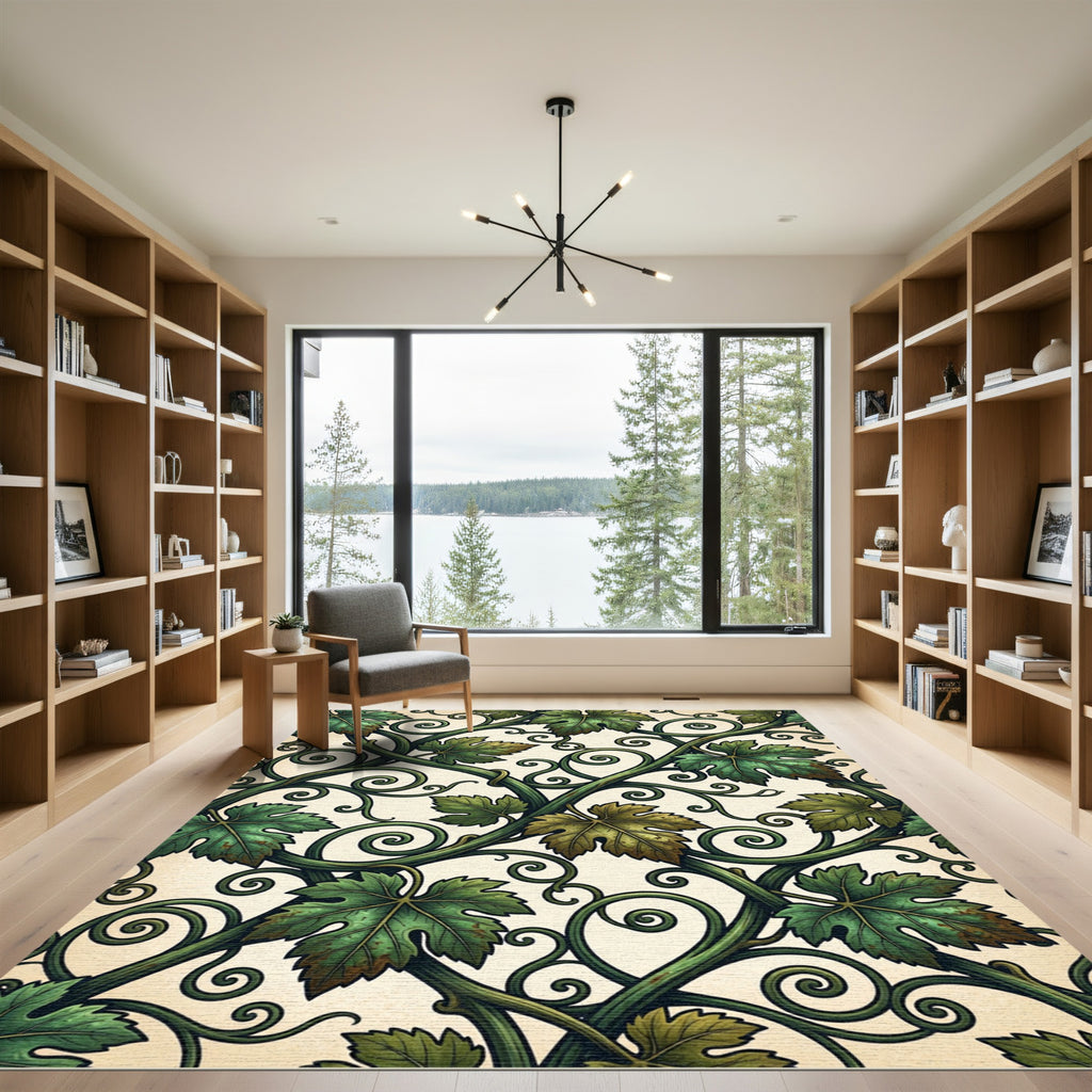 Vintage Green Grape Vine Scroll Rug