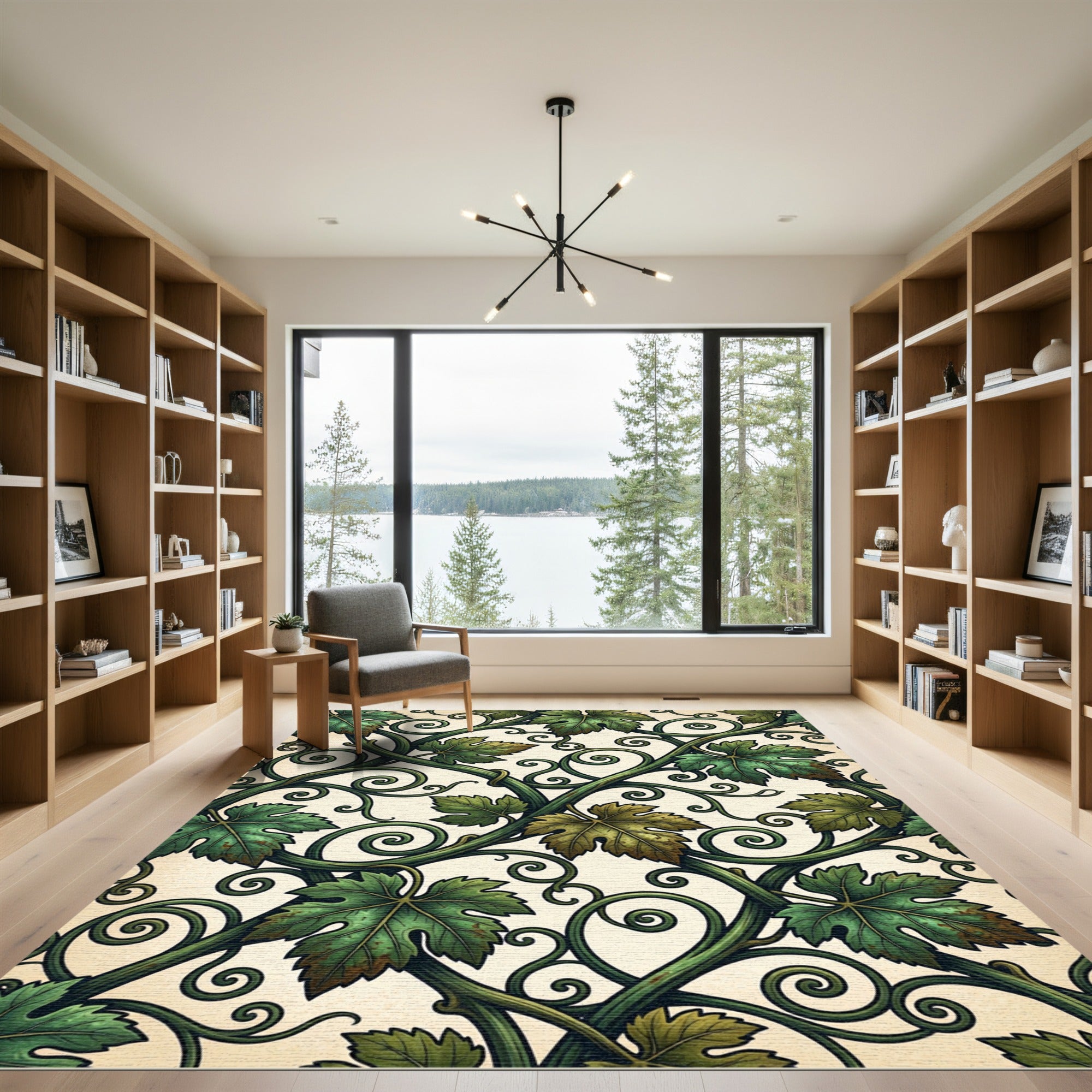 Vintage Green Grape Vine Scroll Rug
