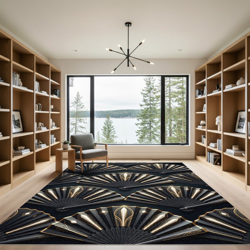 Gold Art Deco Radiant Fan Rug