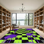 Electric Neon Splatter Checkerboard Art Rug