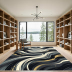 Swirling Abstract Gold and Gray Waves Rug
