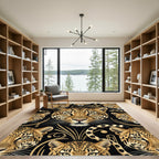 Black Gold Leopard Faces Art Deco Rug