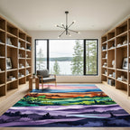 Watercolor Mountain Sunset Landscape Rug