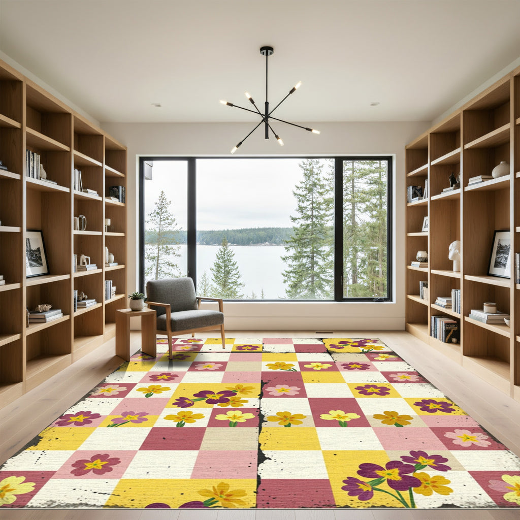 Whimsical Primrose Checkered Garden Rug