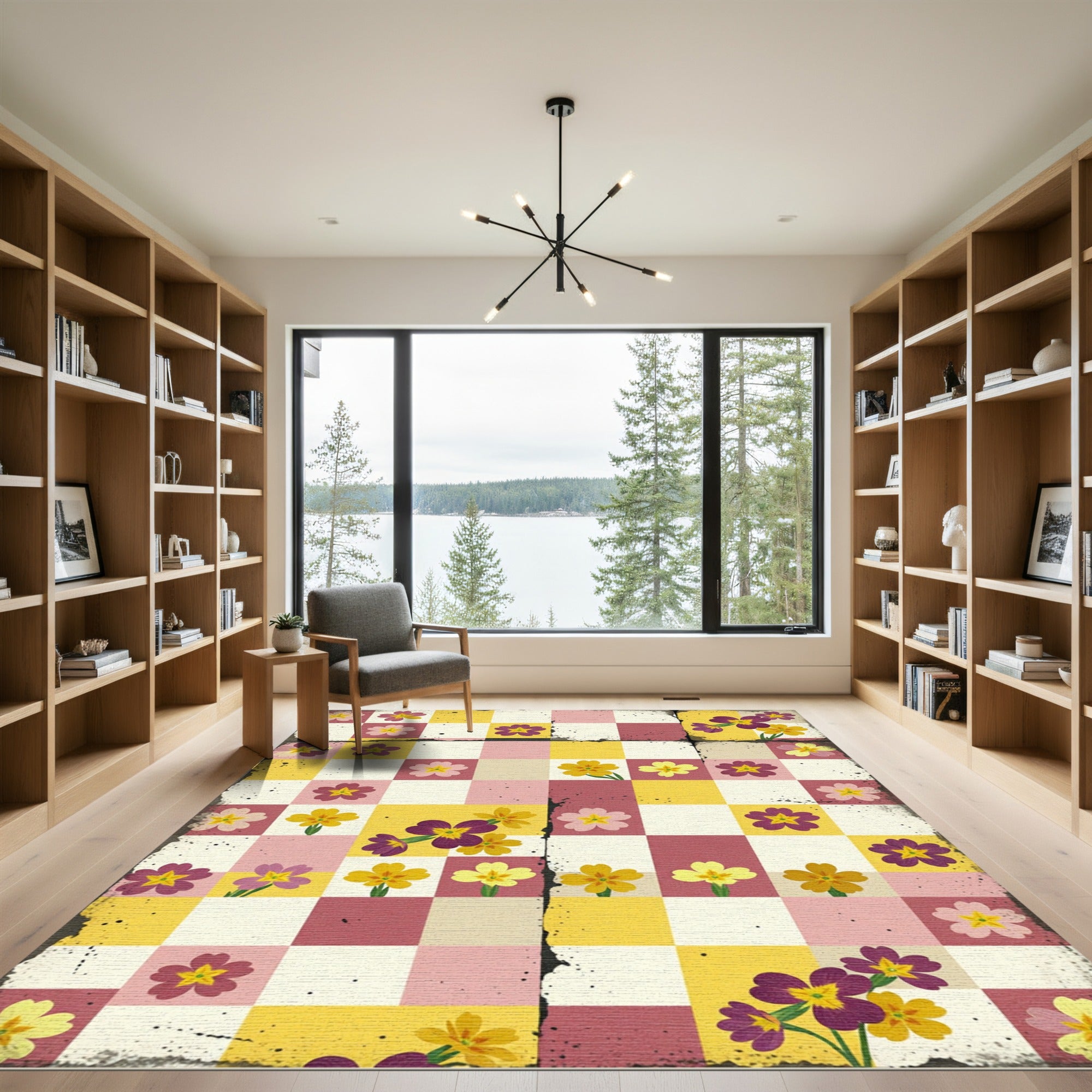 Whimsical Primrose Checkered Garden Rug