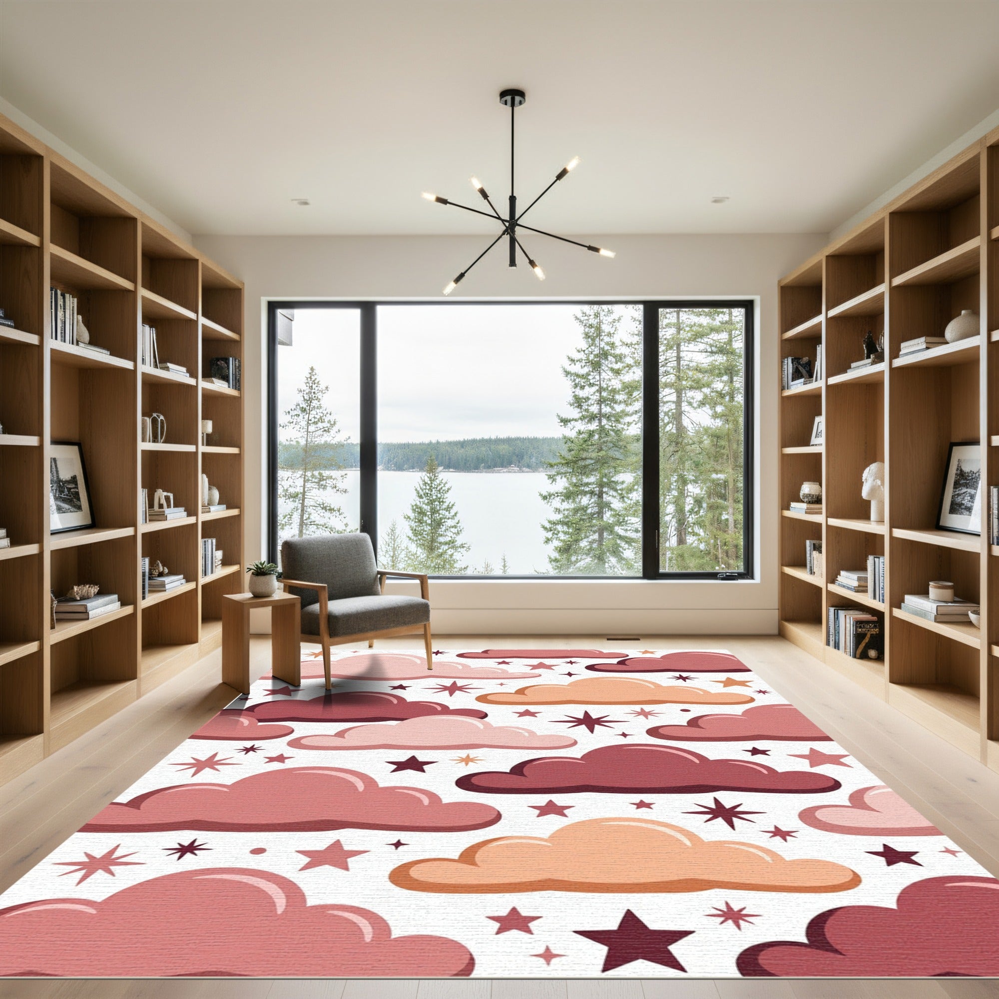 Whimsical Earthy Pink Celestial Cloud Rug