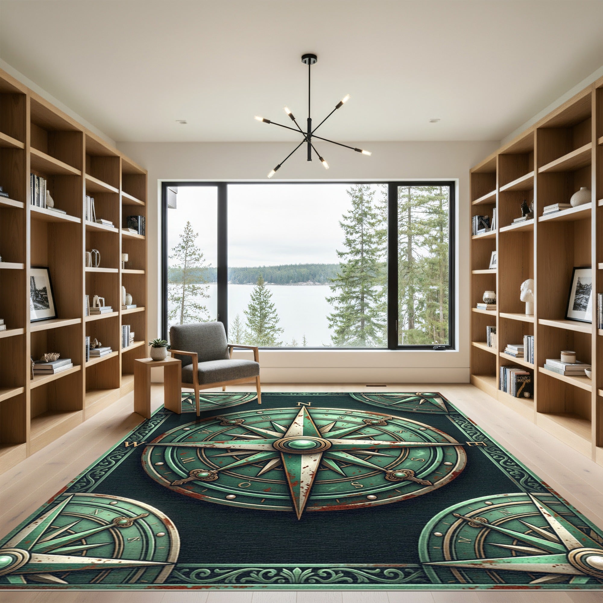 Vintage Patina Nautical Compass Medallion Rug