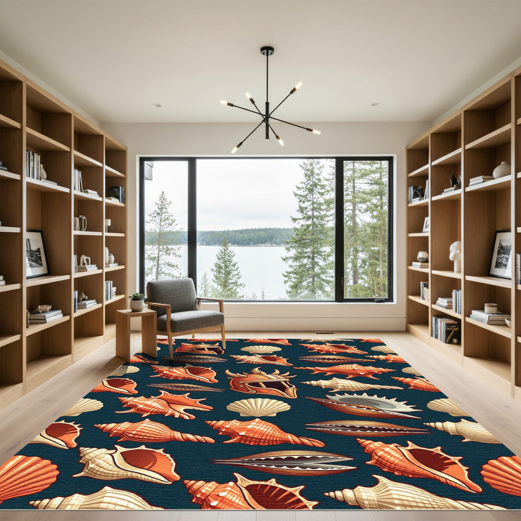 Orange Seashell Viking Helmet Marine Art Rug