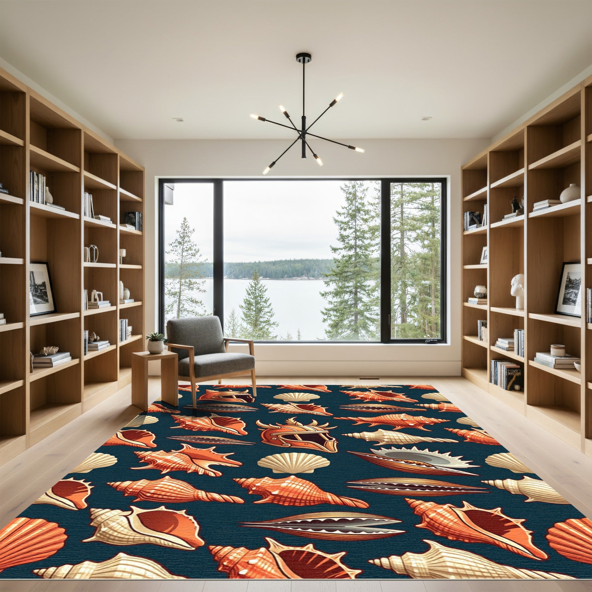Orange Seashell Viking Helmet Marine Art Rug