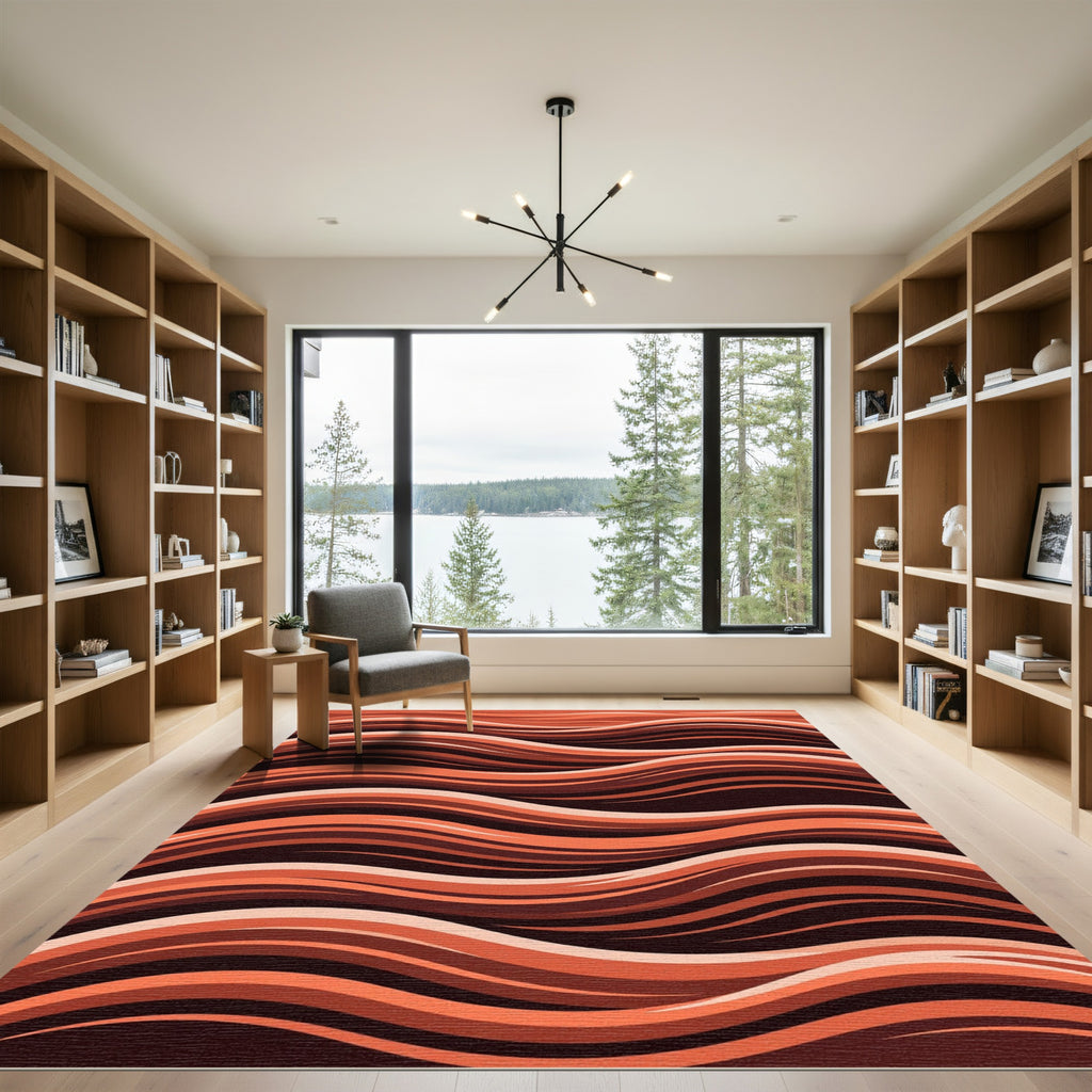 Warm Orange Flowing Wave Rug