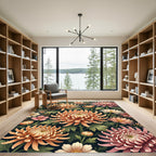 Crimson Peach Aster Floral Garland Rug