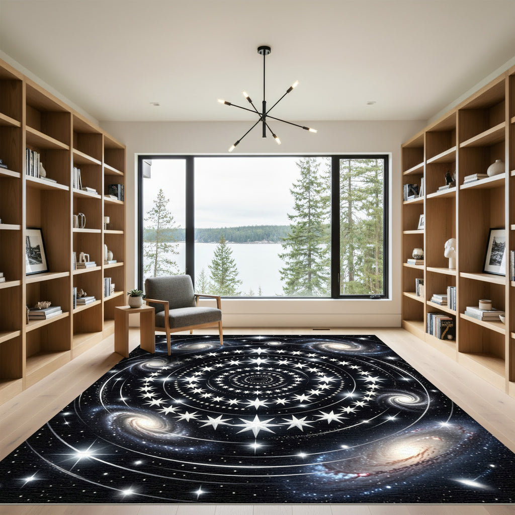 Cosmic Swirl Galaxy Star Mandala Rug