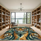 Bold Tiger Faces Green Abstract Background Rug