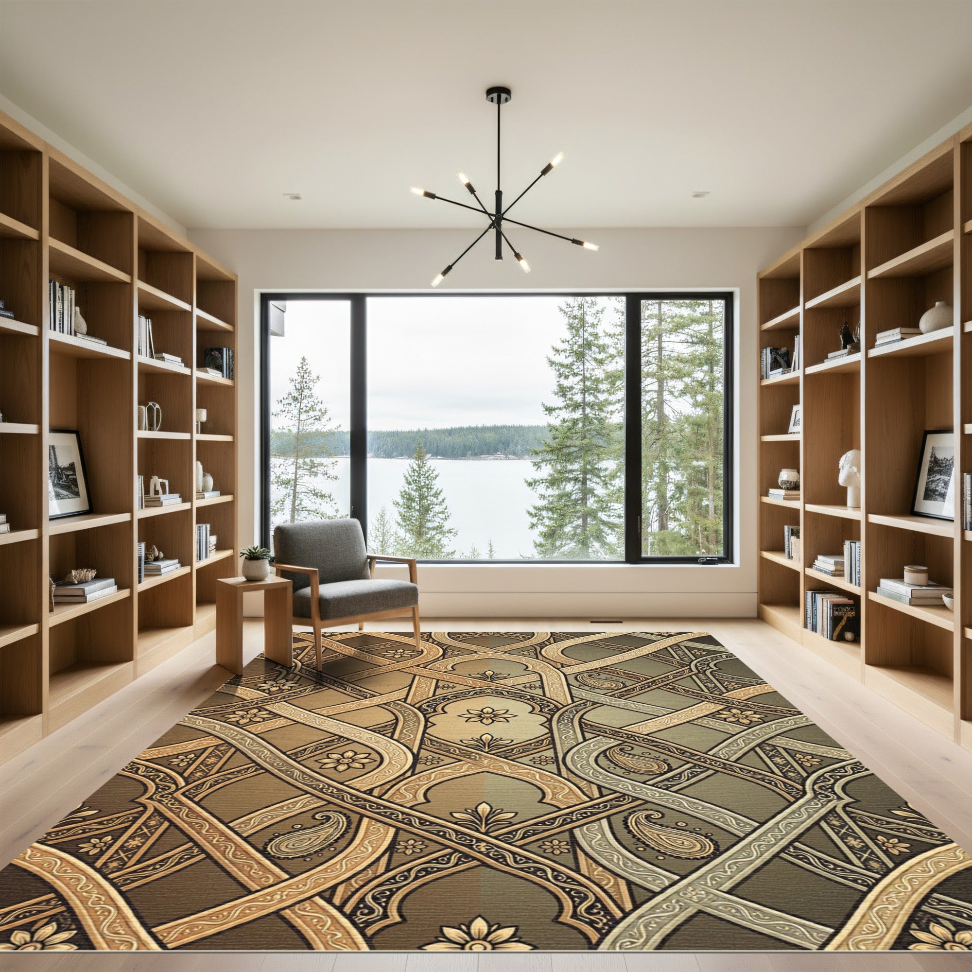 Golden Ornate Lattice Paisley Scroll Rug