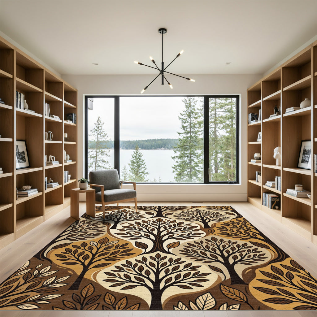 Earthy Brown Trees Abstract Organic Rug