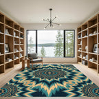 Teal Gold Sunburst Medallion Rug
