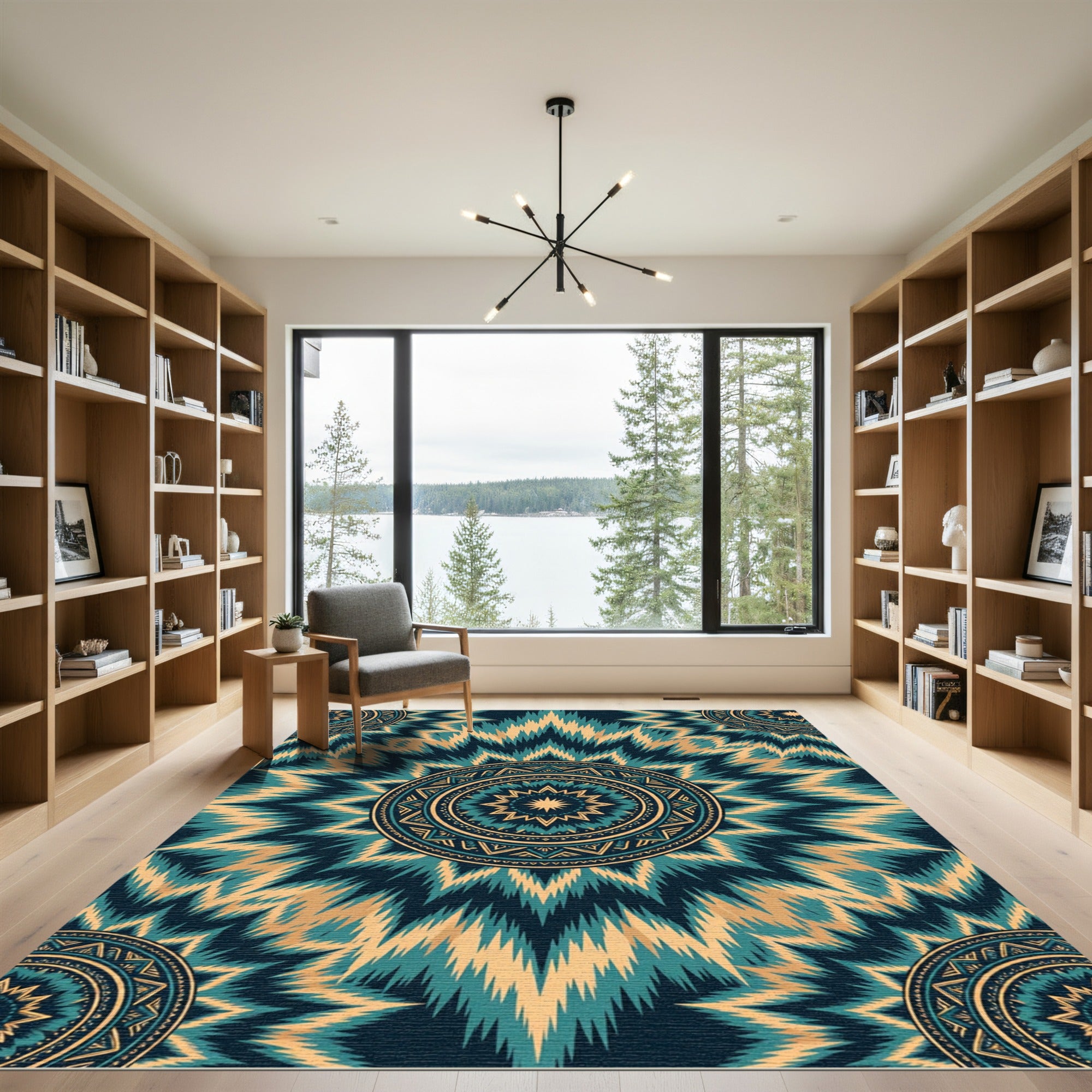 Teal Gold Sunburst Medallion Rug
