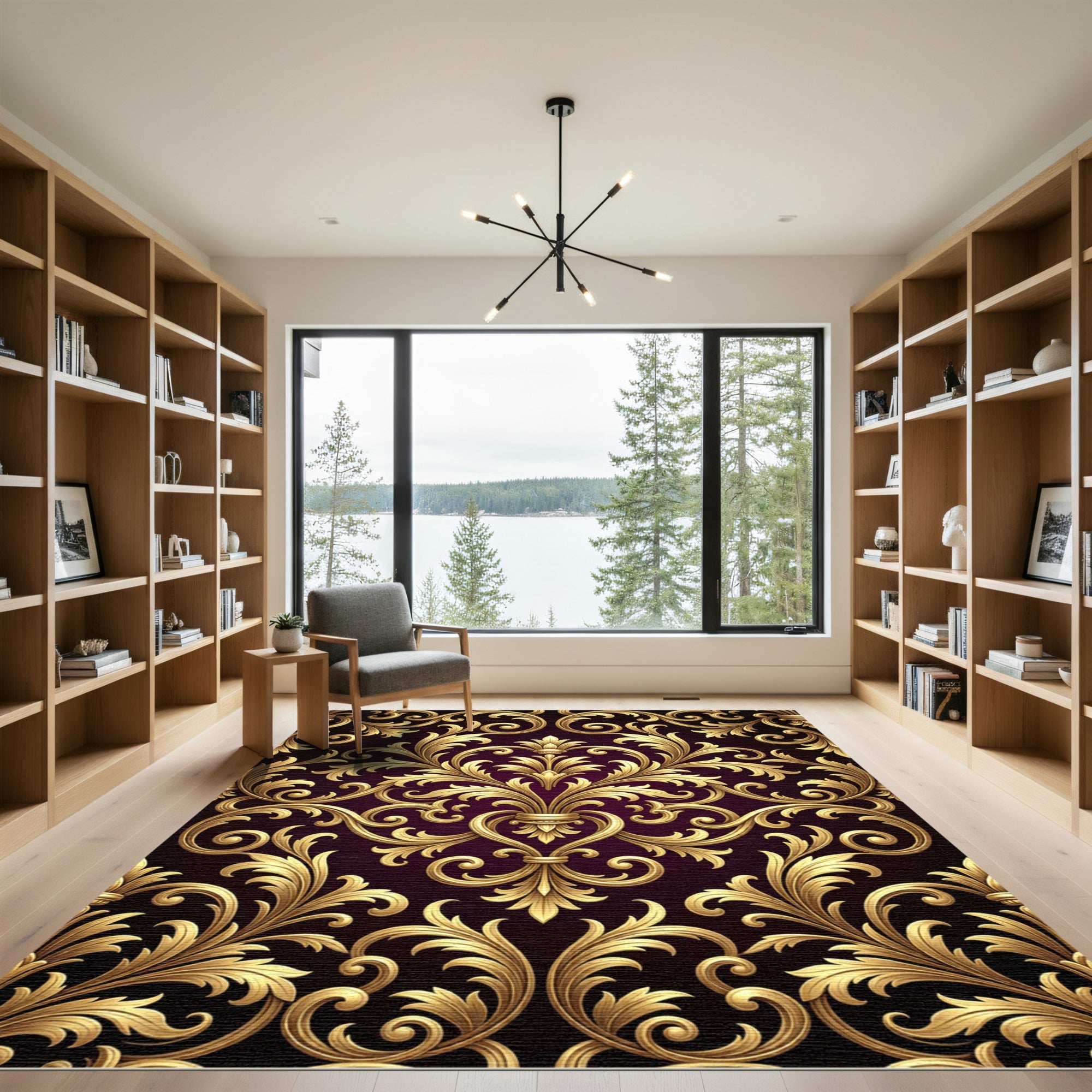 Golden Baroque Floral Vines Rug
