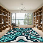 Teal Aqua Swirling Fluid Abstract Rug