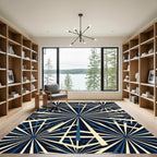 Dark Navy Cream Starburst Rays Rug
