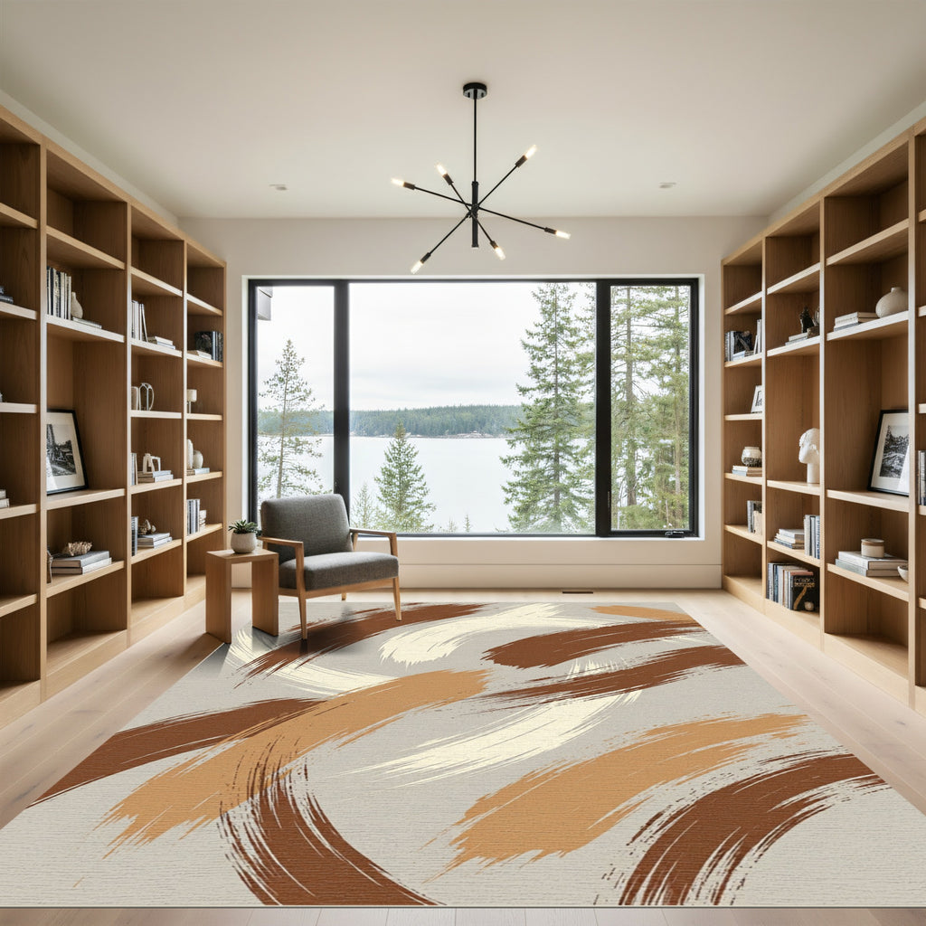 Abstract Earthy Tone Brush Stroke Rug