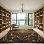 Ornate Golden Filigree Floral Mandala Rug