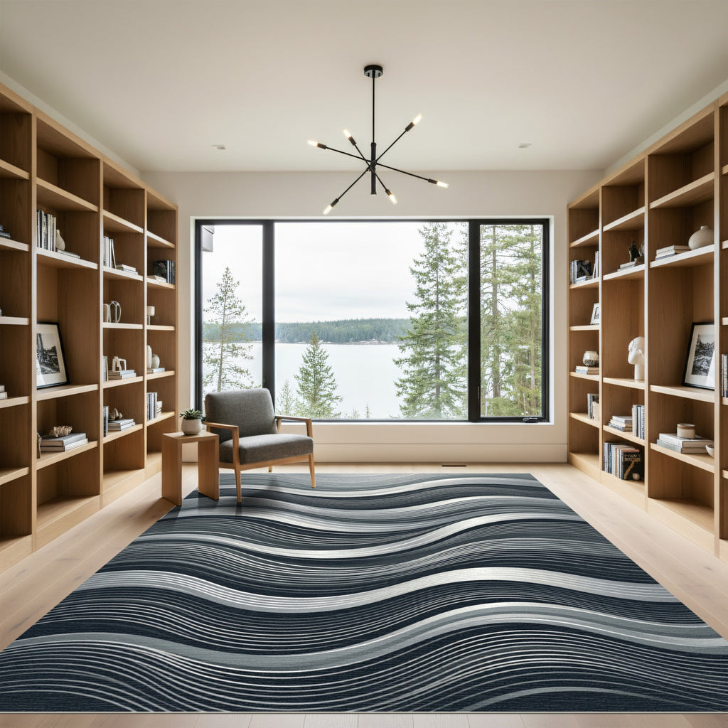 Monochrome Wavy Striped Illusion Rug