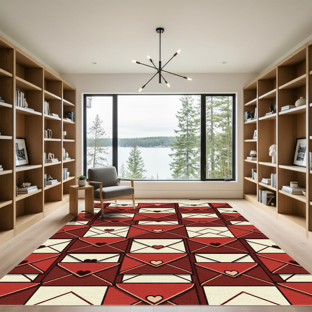 Romantic Crimson Envelope Love Letter Tile Rug