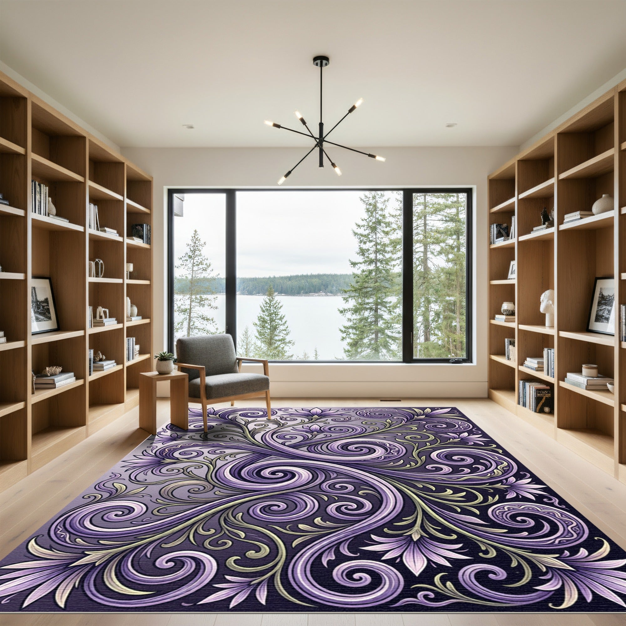 Elegant Purple Floral Swirls Rug