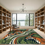 Earthy Tiger Jungle Lush Foliage Rug