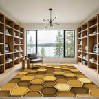 Golden Honeycomb Dimensional Geometric Hexagon Rug