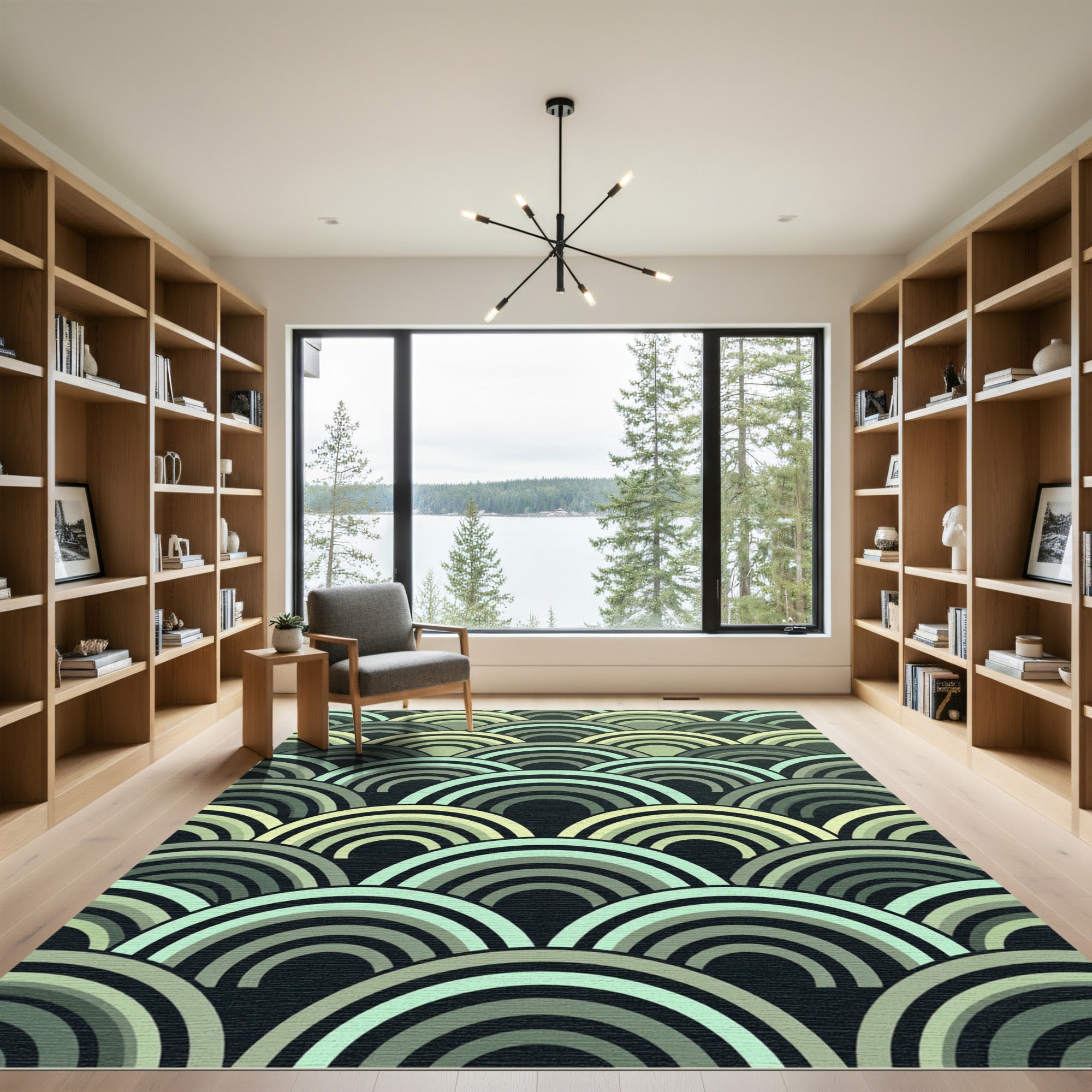 Retro Green Arc Wave Rug