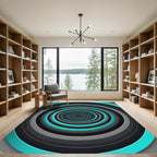 Cyan and Charcoal Concentric Circular Tunnel Rug