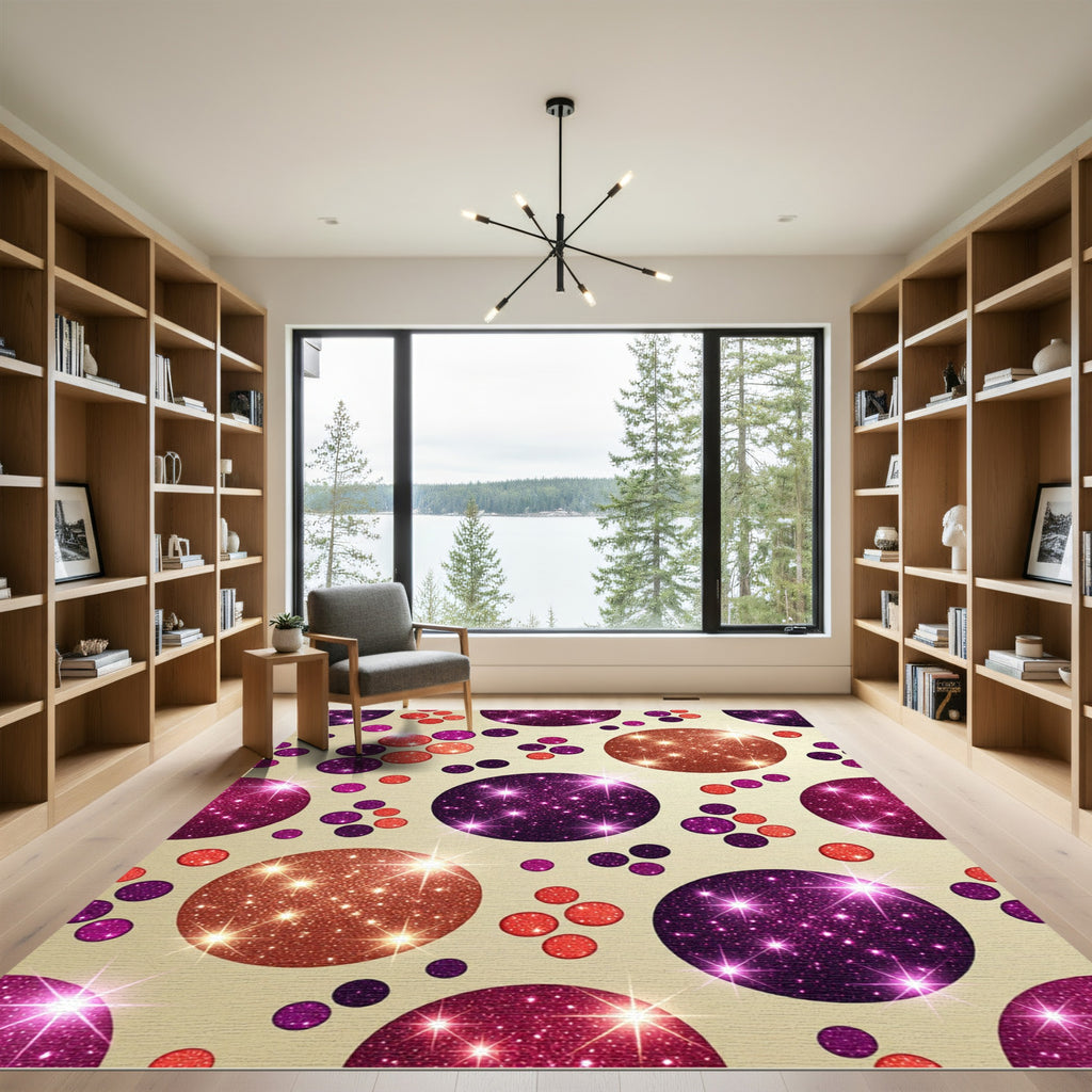 Glittering Circles Crimson Purple Gold Rug