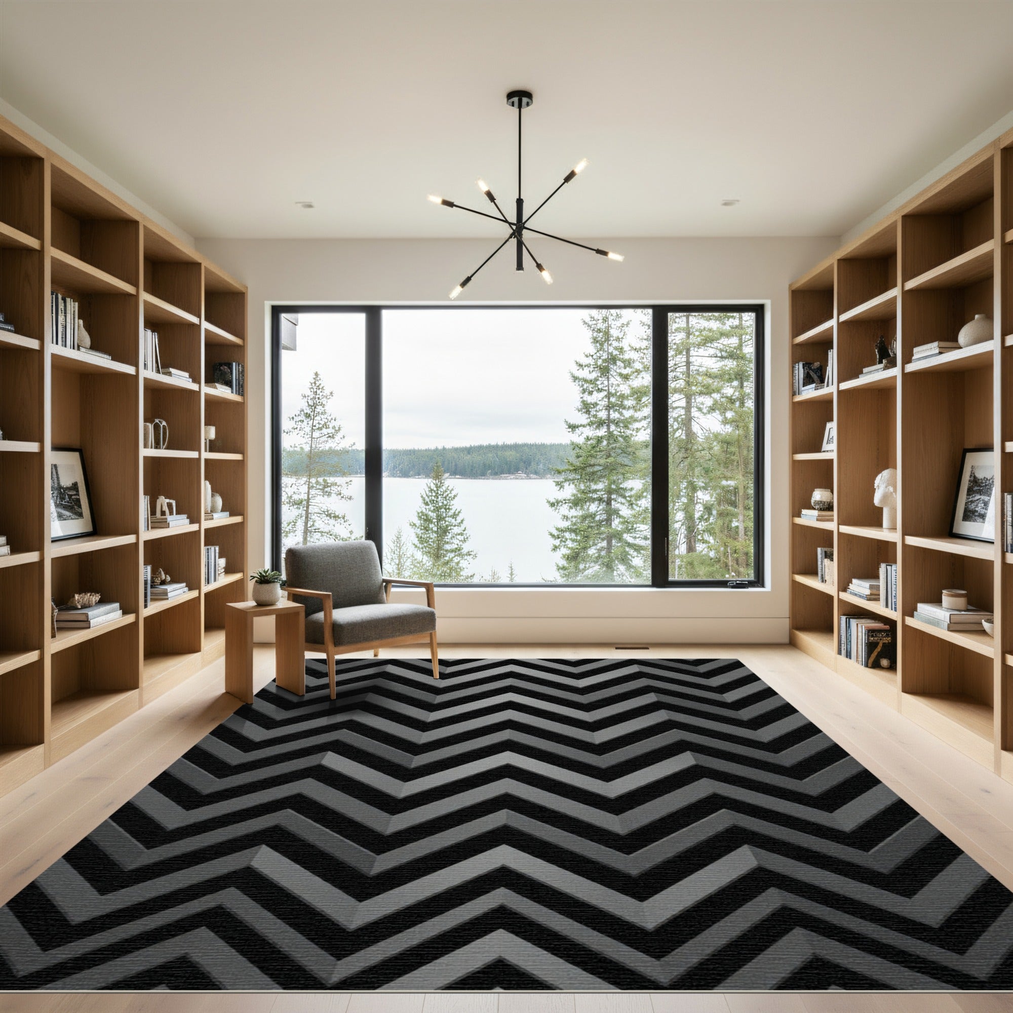 Sophisticated Charcoal Gray Chevron Geometric Rug