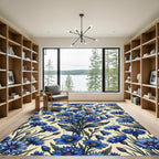 Vibrant Blue Floral Garden Arrangement Rug