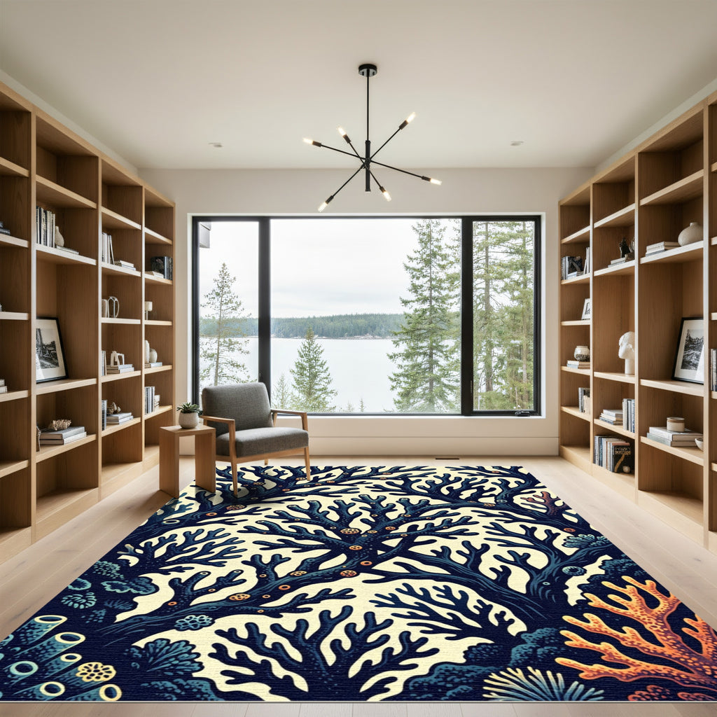 Deep Blue Coral Garden Medley Rug