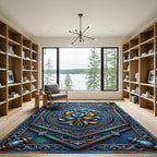Ornate Blue Floral Hexagon Medallion Rug