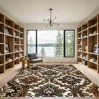 Elegant Bronze Damask Scrolling Foliage Rug
