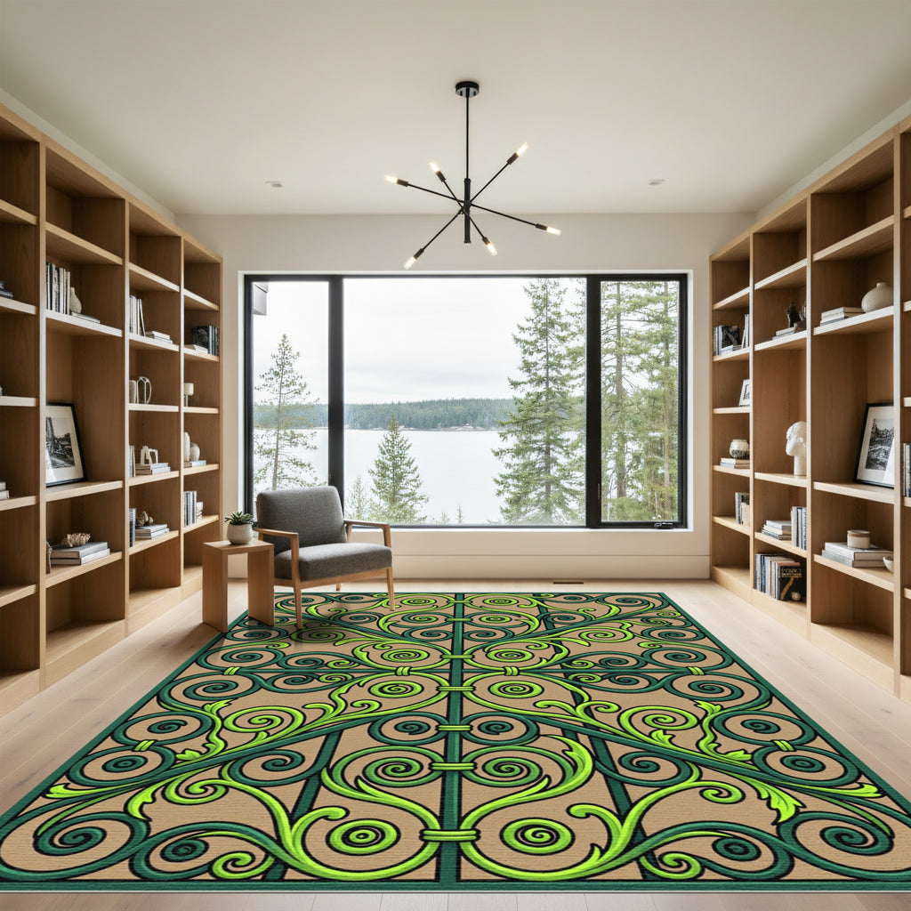 Emerald Green Scrollwork Garden Gate Rug