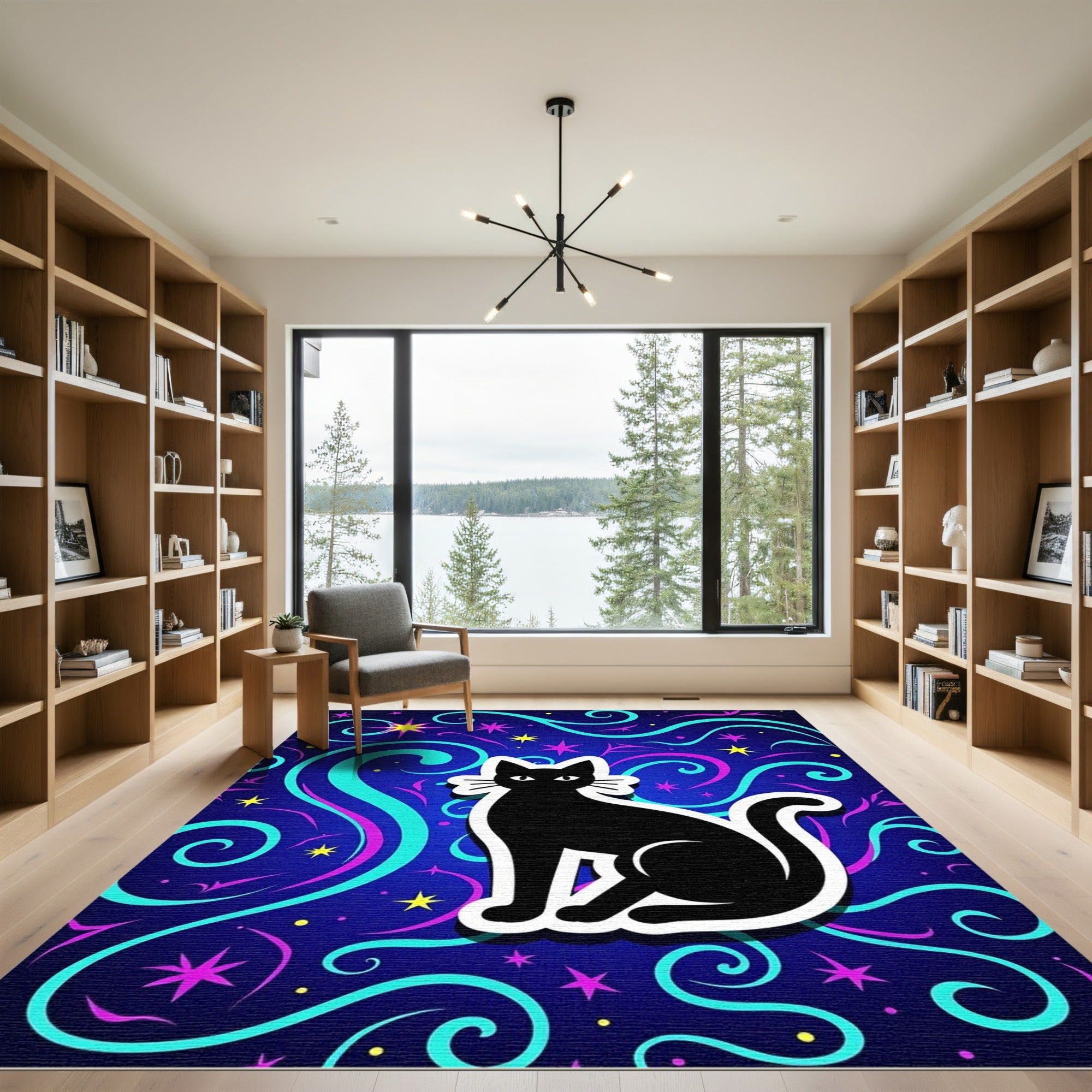 Black Cat Cosmic Swirls Rug