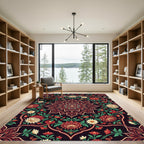 Floral Crimson Black Medallion Tapestry Rug
