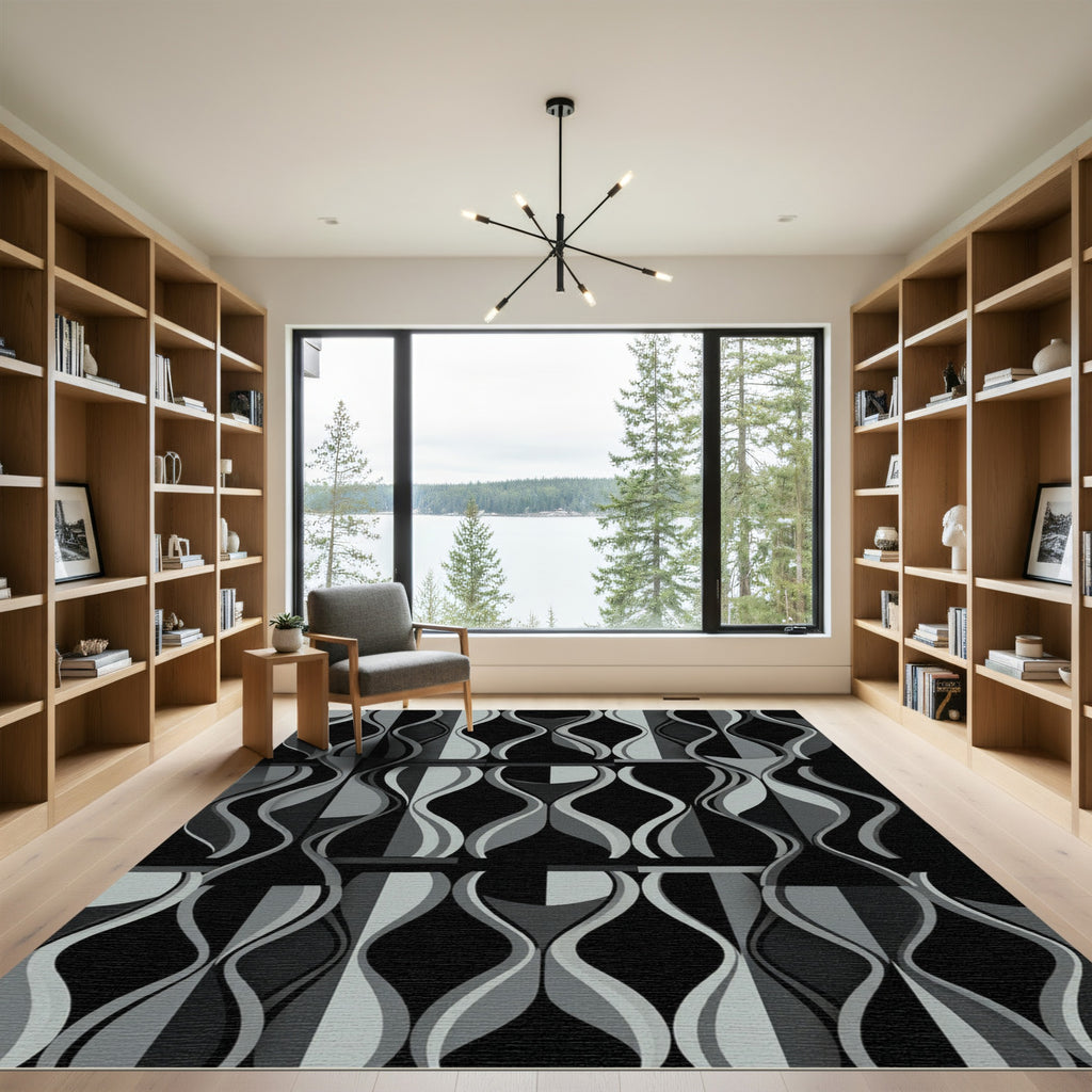 Retro Gray Hourglass Waves Rug