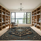 Ornate Gold Charcoal Baroque Scroll Frame Rug