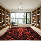 Deep Coral Art Deco Floral Overlay Rug