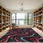 Dark Crimson Swirl Marble Abstract Rug