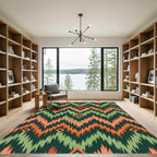 Green and Orange Chevron Diamond Ikat Rug