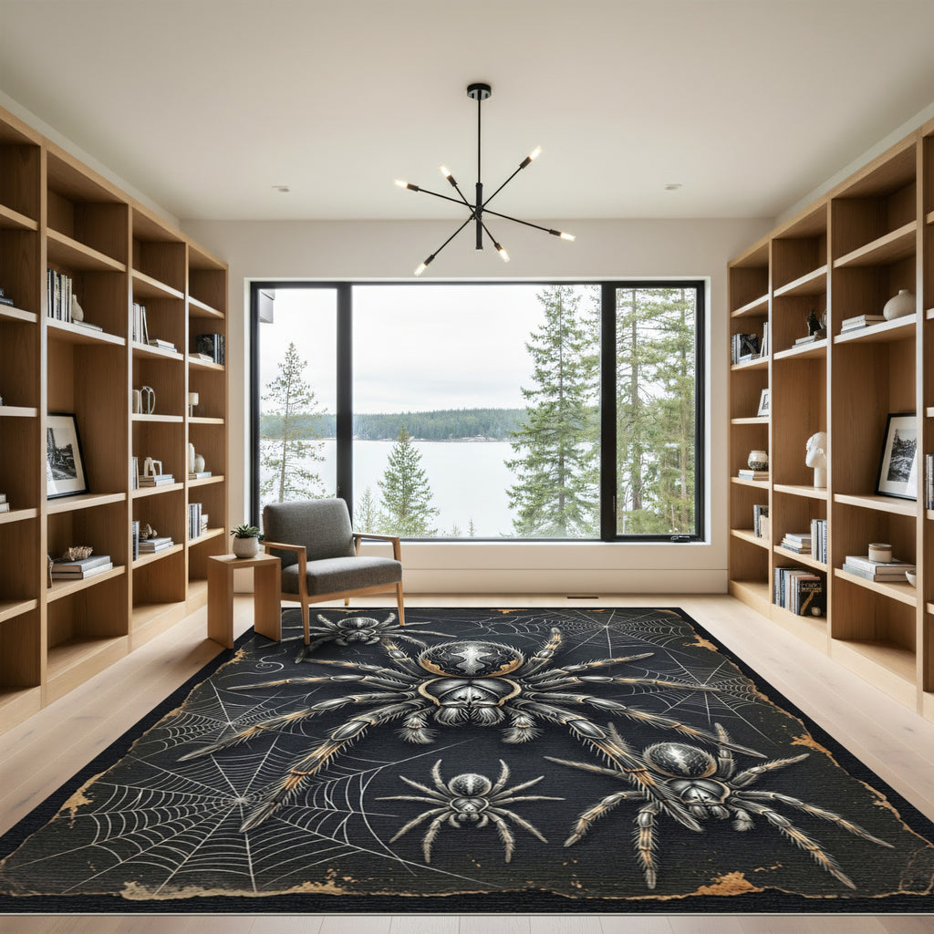Gothic Black Spiders and Web Art Rug